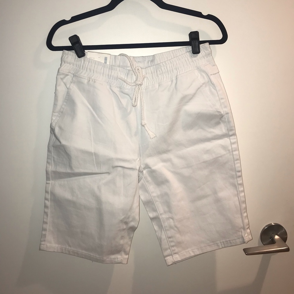 White denim drawstring shorts